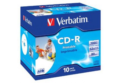 Verbatim CD-R 52X Speed 700MB Printable - Fast Dry Jewel Case 10 Pack